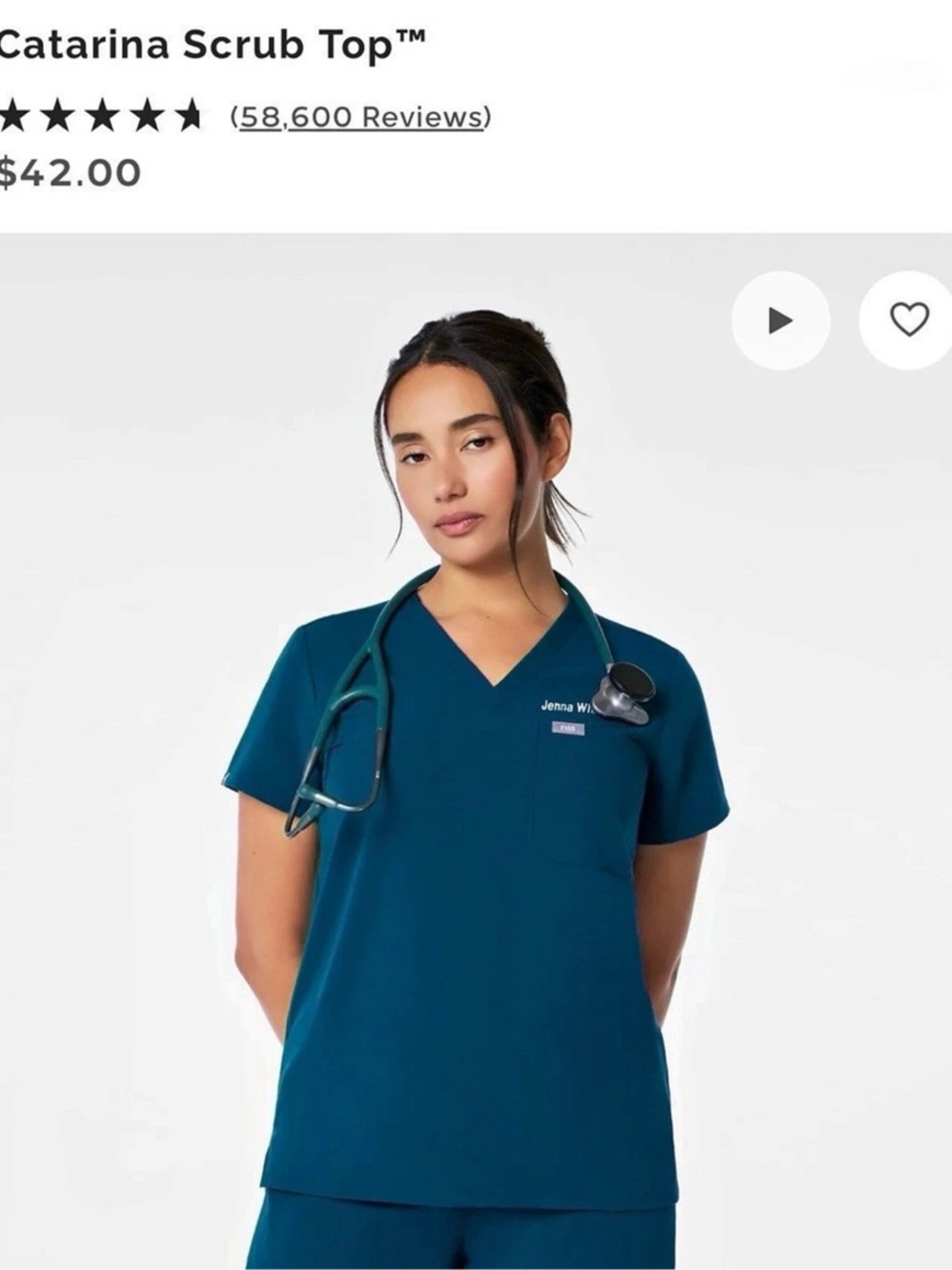 Figs Catarina Scrub Top V-Neck Blue